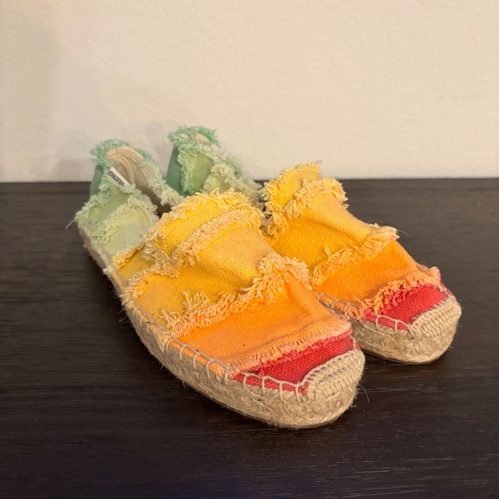 Soludos Espadrille Frayed Patchwork 6.5 Canvas Rainbow Ombre Boho Festival Shoes